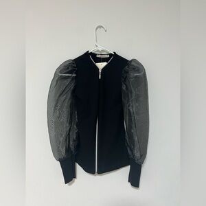 MASS Black Sheer Balloon Sleeve Zip-Up Top